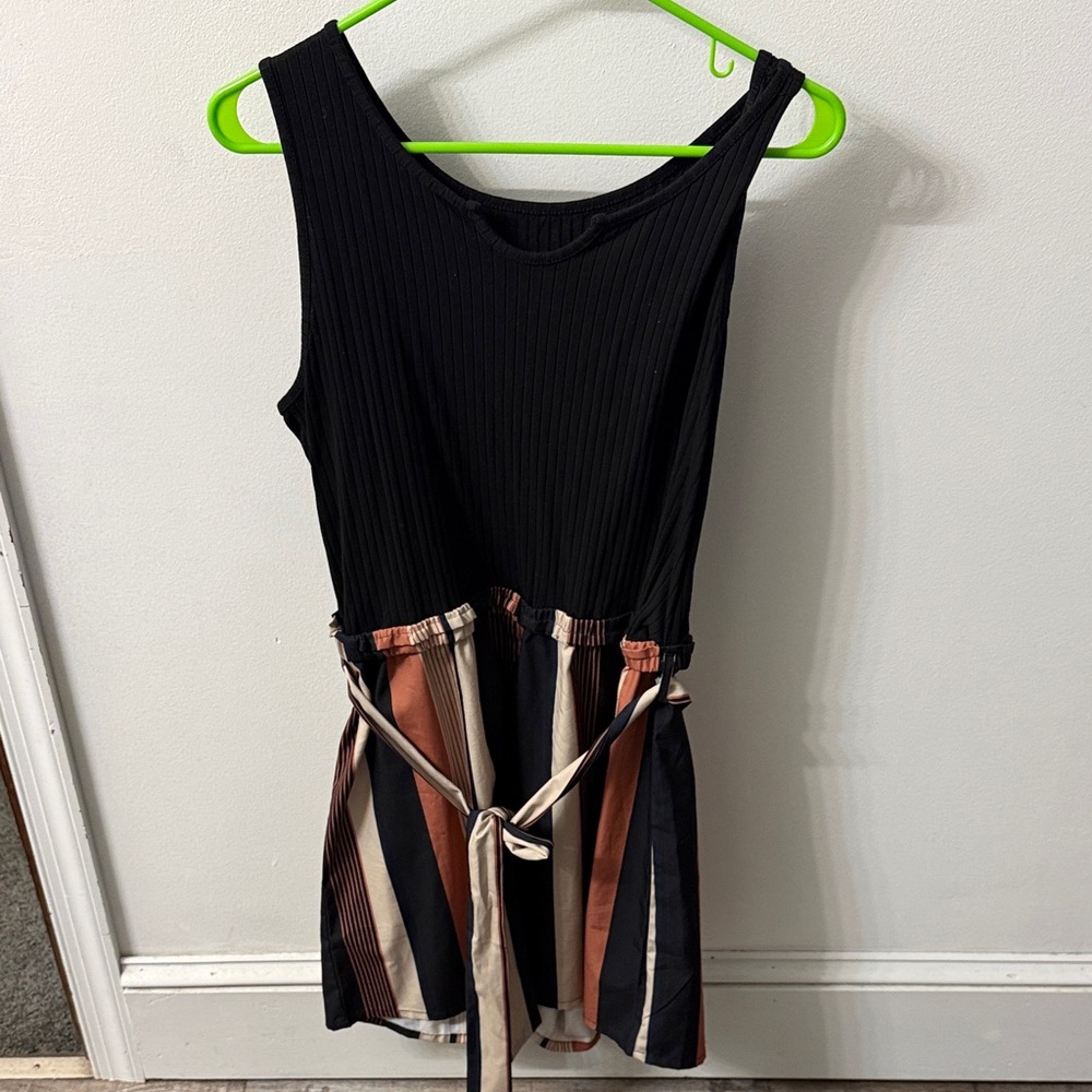 Black and Striped Sleeveless Romper